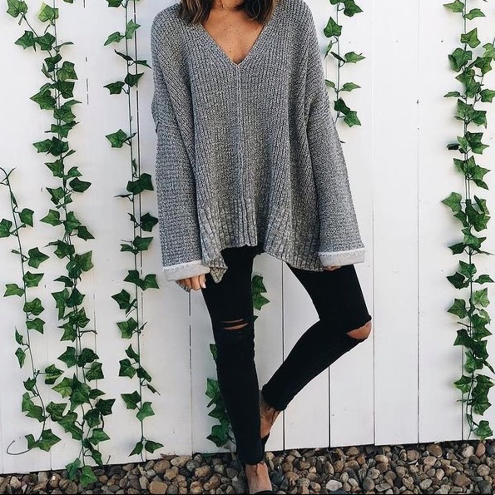 Free People Oversized Knit Grey Sweater